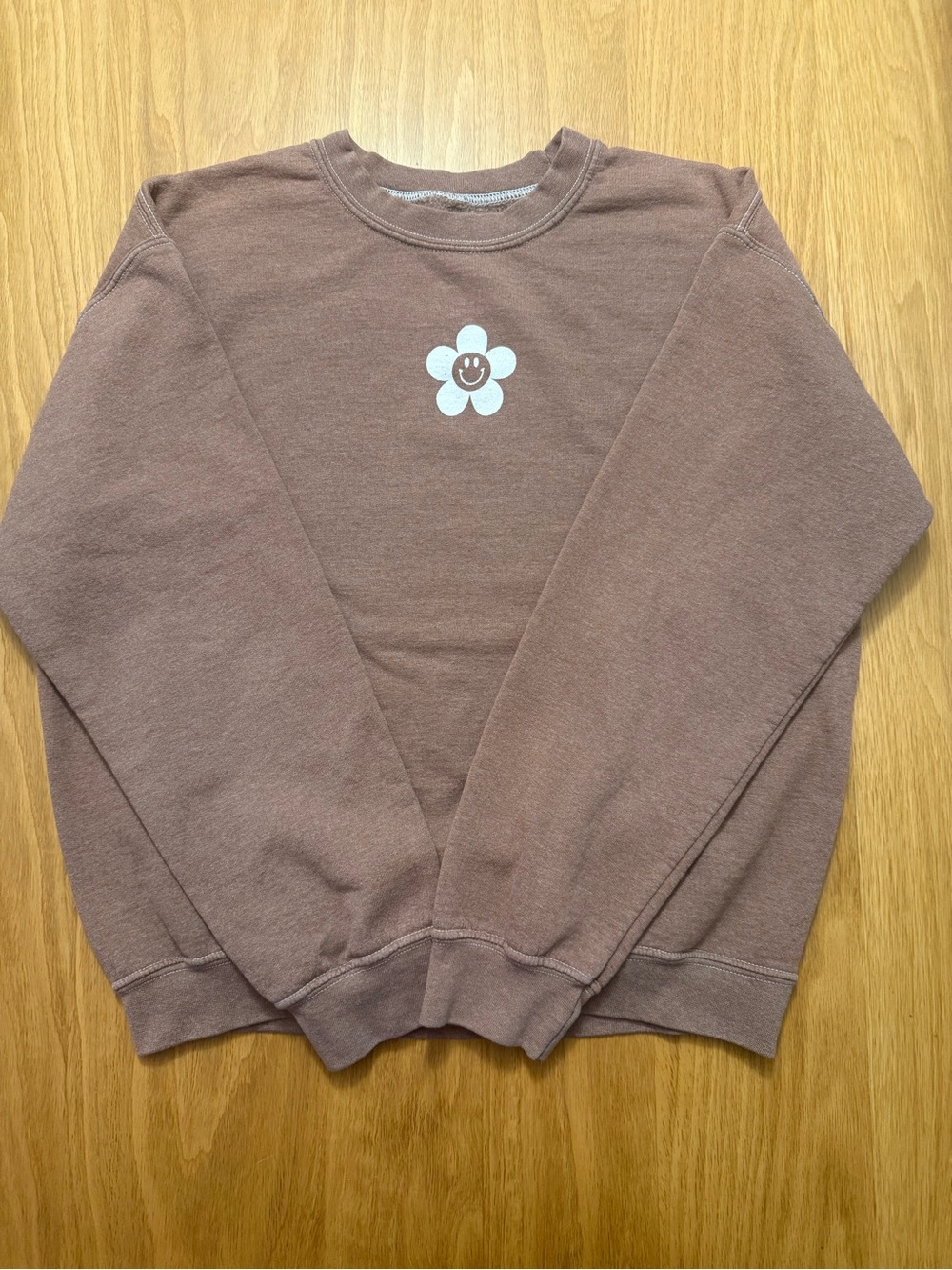 PacSun Brown Crewneck Sweater with White Smiley Daisy